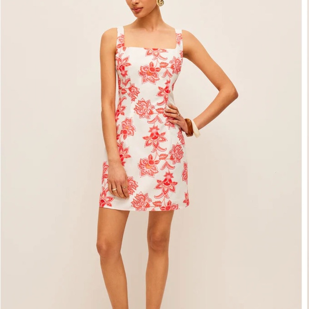 Commense white and coral Square Neck Sleeveless Sundress